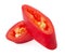 Slices of red chilly pepper isolated on the white background