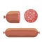 Slices of salami sausage isolated on white. Meat delicatessen gastronomic product. Vector illustration in flat style - Vector