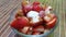 Slices strawberries in a bowl