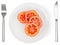 Slices of tomatoes on white plate isolated