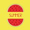 Slices of watermelon and the inscription summer on a yellow background in a flat style. Vector graphic for design banner, sticker