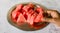 Slices of watermelon on a plate Selective focus