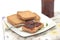 Slices wholemeal bread with jam for