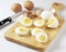 Slicing the hard-boiled eggs in two