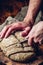 Slicing homemade rye bread