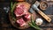 Slicing and Seasoning: Crafting Soup Delights with a Meat Axe and Fresh Ingredients on a Rustic Wood