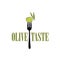 Slick green olive on a black cool fork illustration in formant