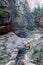 Slick sandstone canyon walls and muddy puddles along the Observation Point hiking trail in Zion National Park