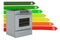 Slide-in Electric Range with True Convection with energy efficiency chart, 3D rendering