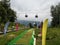 Slide ride riding on tires. Rosa Khutor. Height 1100 m. Russia Sochi 08 04 2019