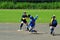 Sliding in women\'s softball from local club game is used at second base