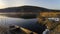 Slience lake with small boat in morning in winter