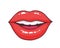 Slightly ajar mouth with bright red glossy lips isolated on white background. Pretty symbol of love, kiss, passion and