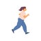 Slightly overweight woman runs for slimming, flat vector illustration isolated.