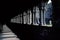 Sligo Abbey Cloister Arcade, interior view in darkness.