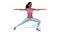 Slim african woman warrior yoga pose on white