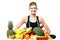 Slim fit girl with fresh fruits and vegetables