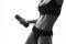 slim fit woman body with dumbbells. Muscled abdomen. Sports