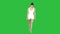 Slim Model Walking In White Lingerie on a Green Screen, Chroma Key.