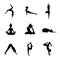 Slim sportive young woman doing yoga fitness exercises. Healthy lifestyle. Set of vector silhouette illustrations design