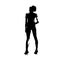 Slim tall woman standing, ink drawing. Abstract isolated vector silhouette