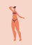 Slim toned girl in bikini beautiful woman standing pose love your body concept full length vertical