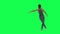 Slim woman in gray clothes dancing hand and foot front angle on green screen