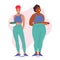 Slim Woman Hold Healthy Salad, Radiating Good Health And Fitness, While A Heavyset Woman Hold Fast Food