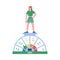 Slim woman on scale with BMI indicator, flat vector illustration isolated.