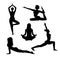 Slim women do yoga, Pilates, fitness. Isolated silhouettes on a white background. For poster, sticker, T-shirt, design