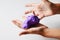 Slime elastic and viscous on child`s hand