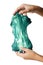 Slime elastic and viscous on child`s hand