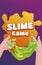 Slime game poster place for text vector flat human hands holding homemade slimy comic glue jelly