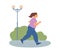 Slimming overweight woman running in park, flat vector illustration isolated.