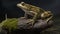 Slimy toad sitting on wet branch, watching generated by AI