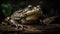 Slimy toad sitting in wet forest pond generated by AI