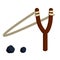 Slingshot. Wooden catapult. Children toy for throwing stone