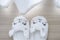 Slippers. A cute pair of white bunny slipper for little girl. Soft and comfortable