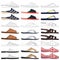 Slippers and flip flops icon. Set vector illustrations. Side view.