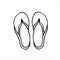 Slippers, flip flops. Summer clothes and accessories. Cartoon doodle sketch. Black outline on white background. Vector