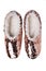 Slippers isolated. A pair golden glossy house slipper with fur i