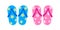 Slippers pink and blue isolated on white, clip art sandal casual, slippers footwear colorful, fashion slippers icon for summer