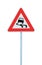 Slippery when wet road sign, isolated signpost pole post and traffic signage