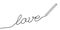 The slogan Love overcomes all is written in pencil. Inspirational and motivational quotes. Flat vector sign. Happy Valentine s Day