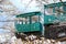 Slope car passing cherry blossom tunnel at Funaoka Castle Ruin Park,Shibata,Miyagi,Tohoku,Japan