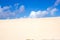 Slope hill sand on yellow dunes on blue sky background. Sustainable ecosystem. Canary island, Fuerteventura