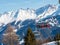 Slope view with funicular and snow groomer in winter in resort Ladis, Fiss, Serfaus in ski resort in Tyrol