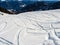 Slope view trace in winter in resort Ladis, Fiss, Serfaus in ski resort in Tyrol