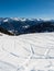 Slope view trace in winter in resort Ladis, Fiss, Serfaus in ski resort in Tyrol