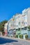 Sloped townhoses with sunroof and attached garage near the street in San Francisco, California